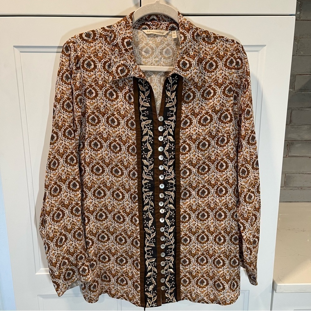 Soft Surroundings Boho Style Cortesia Long Sleeve Top Medium